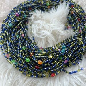 Waist beads TIE ON. Blue green letters